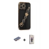 ieg™ iPhone 13 Pro Max Kılıf Nova Işık Prime - Siyah Bilvis 3D Cam Ekran Koruyucu + Turuncu Renkli Kamera Lens Koruma Cam