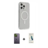 ieg™ iPhone 13 Pro Max Kılıf Pusula Çizgi Koleksiyonu - Şeffaf Pasifik Cam Ekran Koruyucu + Yeşil Neon Fosforlu Kamera Lens