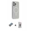 ieg™ iPhone 13 Pro Max Kılıf Pusula Çizgi Koleksiyonu - Siyah Bilvis 3D Cam Ekran Koruyucu + Kırmızı Metal Kamera Lens Koruma Cam