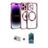 ieg™ iPhone 13 Pro Max Kılıf Pusula Form - Siyah 18D Cam Ekran Koruyucu + Mavi Rainbow Kamera Lens Koruma Cam