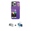 ieg™ iPhone 13 Pro Max Kılıf Siluet Çizgi Koleksiyonu - Siyah 3D Antistatik Cam Ekran Koruyucu + Mavi Rainbow Kamera Lens Koruma Cam