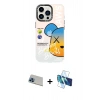 ieg™ iPhone 13 Pro Max Kılıf Siluet Çizgi Koleksiyonu - Siyah 3D Antistatik Cam Ekran Koruyucu + Mavi Rainbow Kamera Lens Koruma Cam