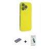 ieg™ iPhone 13 Pro Max Kılıf Siluet Minimal Özel Seri - Şeffaf Pasifik Cam Ekran Koruyucu + Sarı Renkli Kamera Lens Koruma Cam