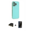 ieg™ iPhone 13 Pro Max Kılıf Siluet Minimal Özel Seri - Siyah 3D Antistatik Hayalet Cam Ekran Koruyucu + Gold Raze Metal Kamera Lens