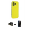 ieg™ iPhone 13 Pro Max Kılıf Siluet Minimal Özel Seri - Siyah 3D Antistatik Hayalet Cam Ekran Koruyucu + Gold Raze Metal Kamera Lens