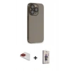 ieg™ iPhone 13 Pro Max Kılıf Siluet Minimal Özel Seri - Siyah Bilvis 3D Cam Ekran Koruyucu + Kırmızı Pers Alüminyum Kamera Lens