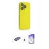 ieg™ iPhone 13 Pro Max Kılıf Siluet Minimal Özel Seri - Siyah Bilvis 5in1 3D Magic Cam Ekran Koruyucu + Mavi Renkli Kamera Lens Koruma Cam