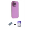 ieg™ iPhone 13 Pro Max Kılıf Siluet Minimal Özel Seri - Siyah Bilvis 5in1 3D Magic Cam Ekran Koruyucu + Mor Metal Kamera Lens Koruma Cam