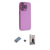 ieg™ iPhone 13 Pro Max Kılıf Siluet Minimal Özel Seri - Siyah Bilvis Hayalet Cam Ekran Koruyucu + Mor Metal Kamera Lens Koruma Cam