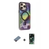 ieg™ iPhone 13 Pro Max Kılıf Siluet Modern Koleksiyonu - Şeffaf 360 Full Body Arka Koruyucu + Kırmızı Metal Kamera Lens Koruma Cam