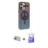ieg™ iPhone 13 Pro Max Kılıf Siluet Modern Koleksiyonu - Siyah Bilvis 5in1 5D Magic Hayalet Cam Ekran Koruyucu + Rose Gold Rainbow Kamera Lens Koruma Cam