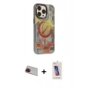 ieg™ iPhone 13 Pro Max Kılıf Siluet Modern Koleksiyonu - Siyah Joko 5D Cam + Kırmızı Rainbow Kamera Lens Koruma Cam