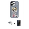ieg™ iPhone 13 Pro Max Kılıf Siluet Modern Özel Seri - Siyah 3D Antistatik Hayalet Cam Ekran Koruyucu + Sierra Blue Pers Alüminyum Kamera Lens