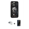 ieg™ iPhone 13 Pro Max Kılıf Siluet Modern Özel Seri - Siyah 3D Antistatik Hayalet Cam Ekran Koruyucu + Sierra Blue Pers Alüminyum Kamera Lens