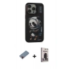 ieg™ iPhone 13 Pro Max Kılıf Siluet Modern Özel Seri - Siyah Bilvis Hayalet Cam Ekran Koruyucu + Kırmızı Metal Kamera Lens Koruma Cam
