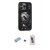ieg™ iPhone 13 Pro Max Kılıf Siluet Modern Özel Seri - Siyah Joko 5D Cam + Mavi Shine Kamera Lens Koruma Cam