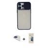 ieg™ iPhone 13 Pro Max Kılıf Vadi Çizgi - Siyah 6D Mat Seramik Hayalet Nano Ekran Koruyucu + Lacivert Pers Alüminyum Kamera Lens