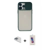 ieg™ iPhone 13 Pro Max Kılıf Vadi Çizgi - Siyah Joko 5D Cam + Sierra Blue Pers Alüminyum Kamera Lens