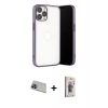 ieg™ iPhone 13 Pro Max Kılıf Vadi Minimal - Siyah Bilvis 3D Cam Ekran Koruyucu + Mavi Rainbow Kamera Lens Koruma Cam
