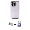 ieg™ iPhone 13 Pro Max Kılıf Vadi Minimal - Siyah Bilvis 5in1 5D Magic Hayalet Cam Ekran Koruyucu + Mavi Rainbow Kamera Lens Koruma Cam