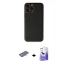 ieg™ iPhone 13 Pro Max Kılıf Yadigar Klasik - Siyah Bilvis 5in1 5D Magic Hayalet Cam Ekran Koruyucu + Turuncu Renkli Kamera Lens Koruma Cam