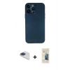 ieg™ iPhone 13 Pro Max Kılıf Yadigar Yansıma Serisi - Siyah 6D Mat Seramik Hayalet Nano Ekran Koruyucu + Lacivert Pers Alüminyum Kamera Lens