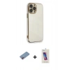 ieg™ iPhone 13 Pro Max Kılıf Yankı Serisi - Siyah Joko 5D Cam + Pembe Shine Kamera Lens Koruma Cam