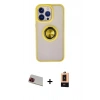 ieg™ iPhone 13 Pro Max Kılıf Yörünge Çizgi - Şeffaf Maxco Cam Ekran Koruyucu + Kırmızı Rainbow Kamera Lens Koruma Cam