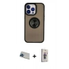 ieg™ iPhone 13 Pro Max Kılıf Yörünge Çizgi - Siyah Bilvis 3D Cam Ekran Koruyucu + Mavi Rainbow Kamera Lens Koruma Cam