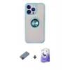 ieg™ iPhone 13 Pro Max Kılıf Yörünge Çizgi - Siyah Bilvis 5in1 5D Magic Hayalet Cam Ekran Koruyucu + Kırmızı Metal Kamera Lens Koruma Cam