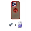 ieg™ iPhone 13 Pro Max Kılıf Yörünge Çizgi - Siyah Bilvis 5in1 5D Magic Hayalet Cam Ekran Koruyucu + Kırmızı Metal Kamera Lens Koruma Cam