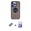 ieg™ iPhone 13 Pro Max Kılıf Yörünge Çizgi - Siyah Bilvis 5in1 5D Magic Hayalet Cam Ekran Koruyucu + Kırmızı Metal Kamera Lens Koruma Cam