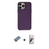 ieg™ iPhone 13 Pro Max Kılıf Zirve Doku Koleksiyonu - Siyah Bilvis 3D Mat Cam Ekran Koruyucu + Mor Metal Kamera Lens Koruma Cam