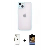 ieg™ iPhone 14 Kılıf Ahenk Çizgi Serisi - Siyah Buffer Hayalet Cam Ekran Koruyucu + Gold Shine Kamera Lens