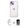 ieg™ iPhone 14 Kılıf Ahenk Çizgi Serisi - Siyah Buffer Hayalet Cam Ekran Koruyucu + Gold Shine Kamera Lens