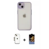 ieg™ iPhone 14 Kılıf Ahenk Çizgi Serisi - Siyah Buffer Hayalet Cam Ekran Koruyucu + Gold Shine Kamera Lens