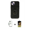 ieg™ iPhone 14 Kılıf Ahenk Klasik - Siyah Buffer Cam Ekran Koruyucu + Yeşil Shine Kamera Lens