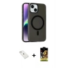 ieg™ iPhone 14 Kılıf Çekirdek Modern Prime - Siyah Buffer Cam Ekran Koruyucu + Pembe Diamond Kamera Lens
