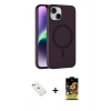 ieg™ iPhone 14 Kılıf Çekirdek Modern Prime - Siyah Buffer Cam Ekran Koruyucu + Pembe Diamond Kamera Lens