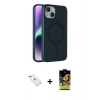 ieg™ iPhone 14 Kılıf Çekirdek Modern Prime - Siyah Buffer Cam Ekran Koruyucu + Pembe Diamond Kamera Lens