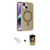 ieg™ iPhone 14 Kılıf Çekirdek Modern Prime - Siyah Buffer Cam Ekran Koruyucu + Pembe Diamond Kamera Lens