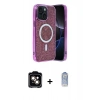 ieg™ iPhone 14 Kılıf Eksen Çizgi - Siyah Joko Magic 5D Cam + Turuncu PVD Metal Kamera Lens