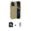 ieg™ iPhone 14 Kılıf Eksen Çizgi - Siyah Joko Magic 5D Cam + Turuncu PVD Metal Kamera Lens