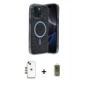ieg™ iPhone 14 Kılıf Eksen Çizgi - Siyah Joko Magic 5D Hayalet Cam + Yeşil Shine Kamera Lens