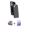 ieg™ iPhone 14 Kılıf İz Işık Koleksiyonu - Siyah Bilvis 5in1 5D Magic Hayalet Cam Ekran Koruyucu + Mavi Raze Metal Kamera Lens