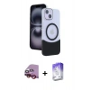 ieg™ iPhone 14 Kılıf Kozmos Form Özel Seri - Siyah Bilvis 5in1 3D Magic Cam Ekran Koruyucu + Kırmızı Raze Metal Kamera Lens