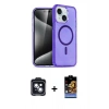 ieg™ iPhone 14 Kılıf Nova Asil Prime - Siyah Buffer Hayalet Cam Ekran Koruyucu + Siyah PVD Metal Kamera Lens