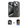 ieg™ iPhone 14 Kılıf Nova Asil Prime - Siyah Buffer Hayalet Cam Ekran Koruyucu + Siyah PVD Metal Kamera Lens