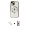 ieg™ iPhone 14 Kılıf Nova Işık Özel Seri - Siyah Bilvis 3D Mat Cam Ekran Koruyucu + Pembe Diamond Kamera Lens