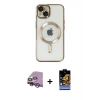ieg™ iPhone 14 Kılıf Nova Işık Özel Seri - Siyah Buffer Hayalet Cam Ekran Koruyucu + Mor Raze Metal Kamera Lens